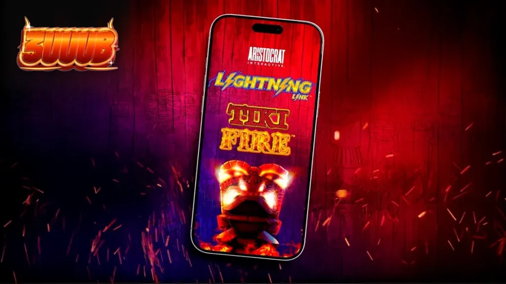 Tampilan visual slot Tiki Fire dengan tema Polinesia yang eksotis